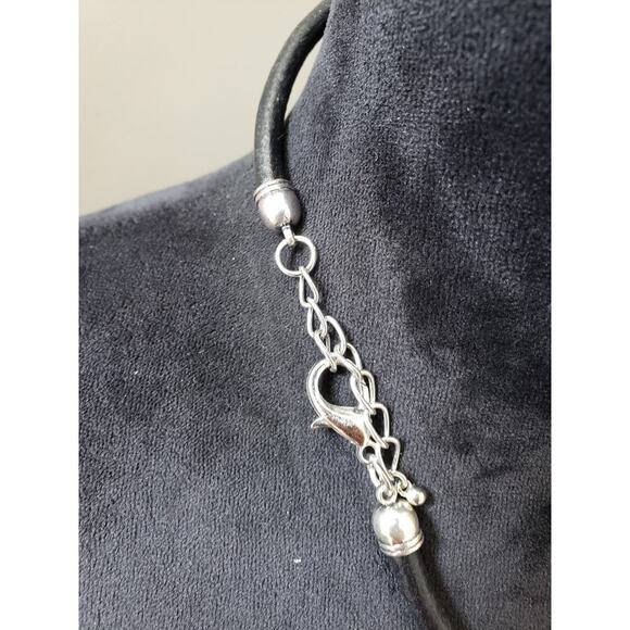 Women's Silver Flower Pendant Necklace Black Cord Lobster Clasp Statement - Picture 5 of 5